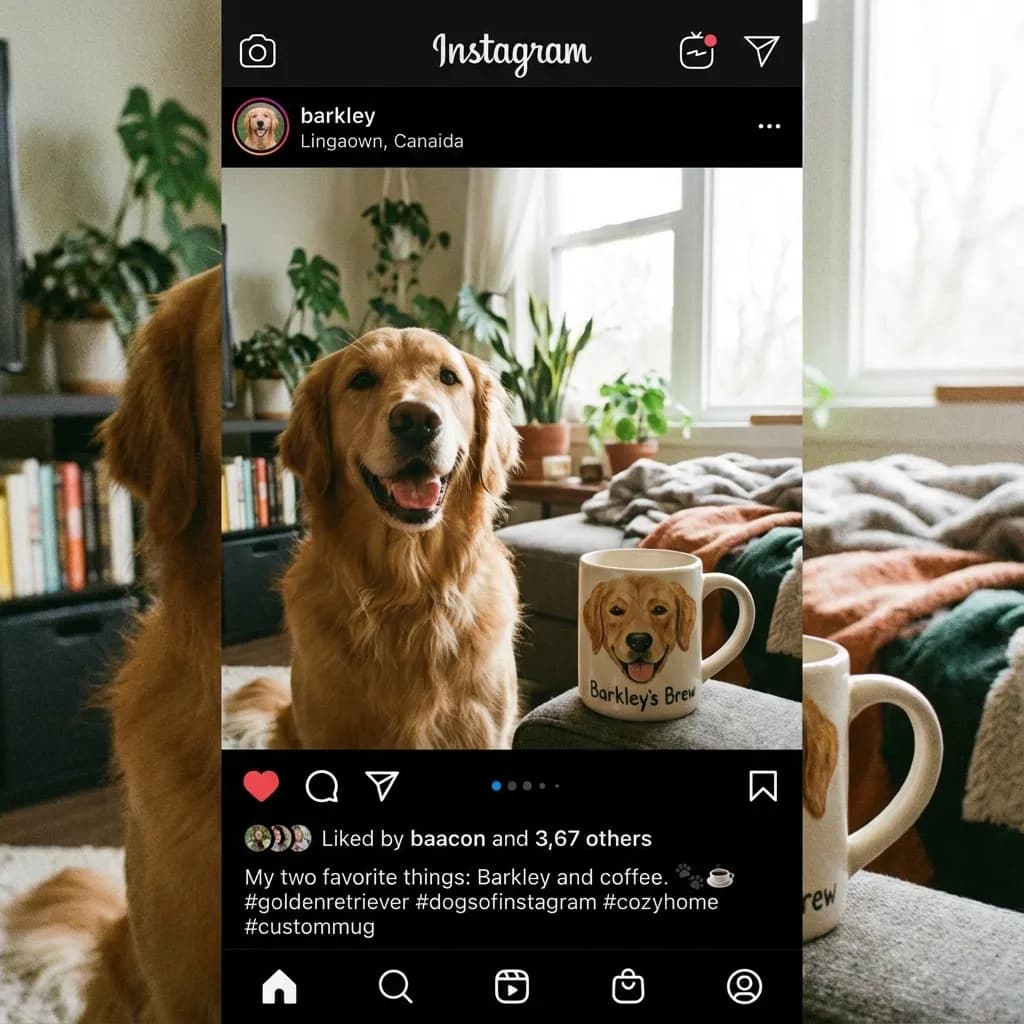 Golden retriever z kubkiem MUGI